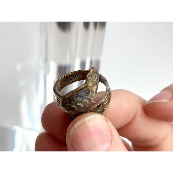 Abalone Sterling Silver Parrot Figural Mexican Adjustable Vintage Ring - sz 5 - Picture 6 of 10
